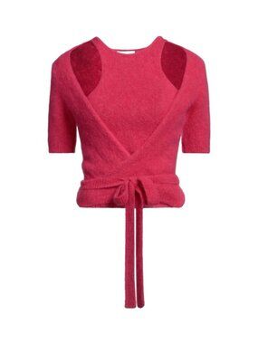 Ganni Brushed Alpaca Wrap Twinset Top in Love Potion Size M